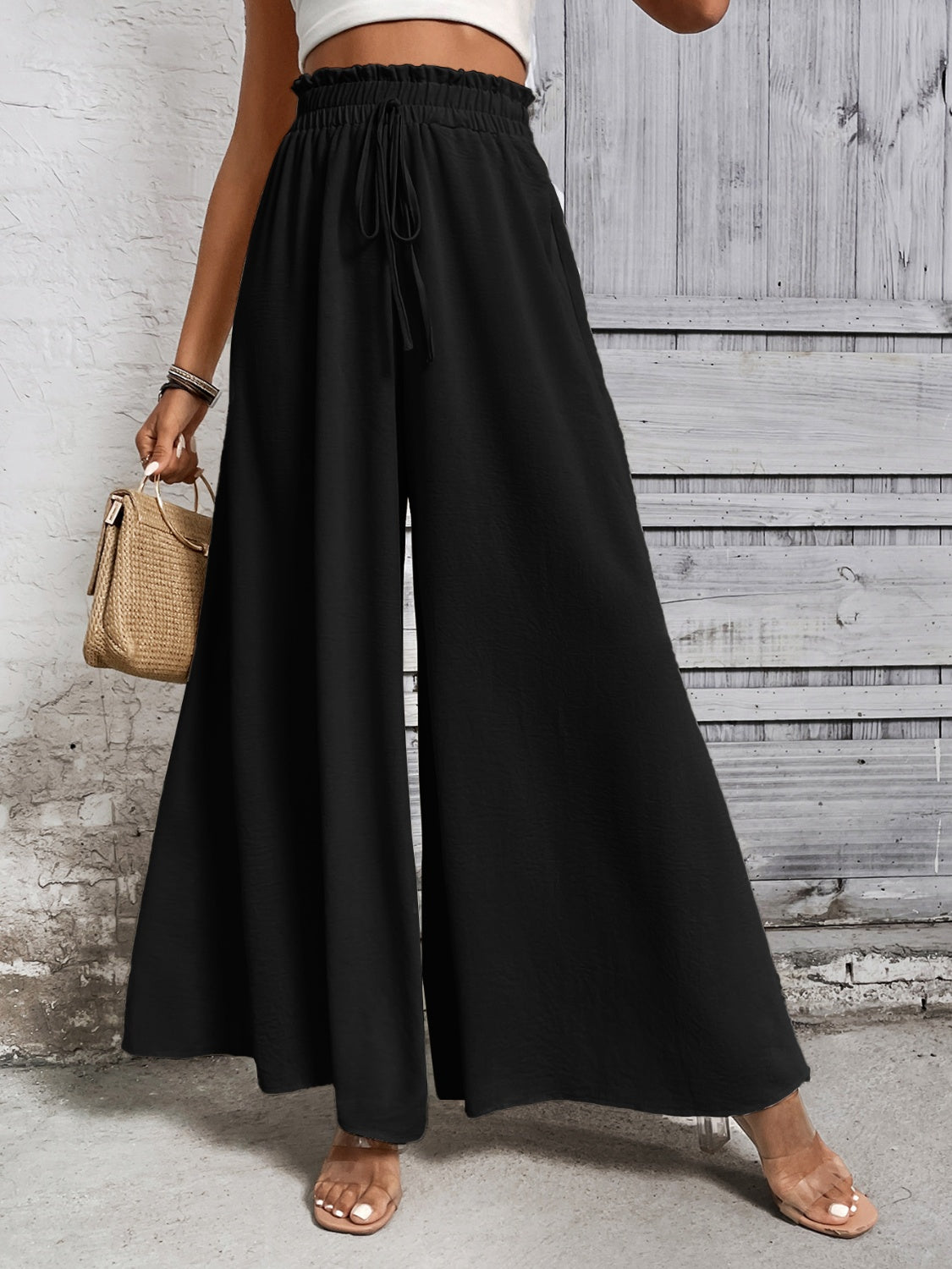 A Summer Tied High Waist Wide Leg Pants
