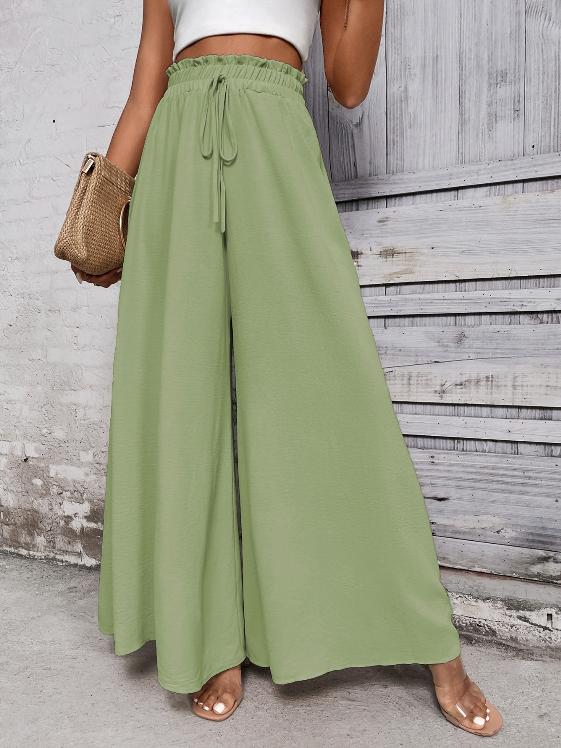 A Summer Tied High Waist Wide Leg Pants