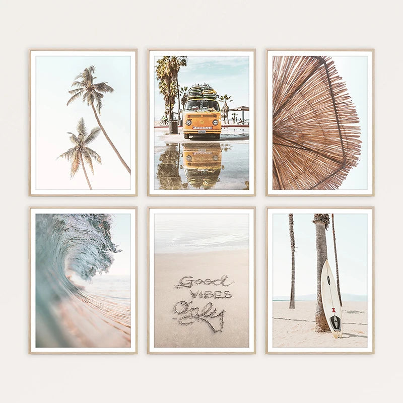 Beach Boho and Coastal Art Neutral Surf Poster Prints Canvas Painting Wall Art Pictures Nordic Modern Ocean Living Home Decor