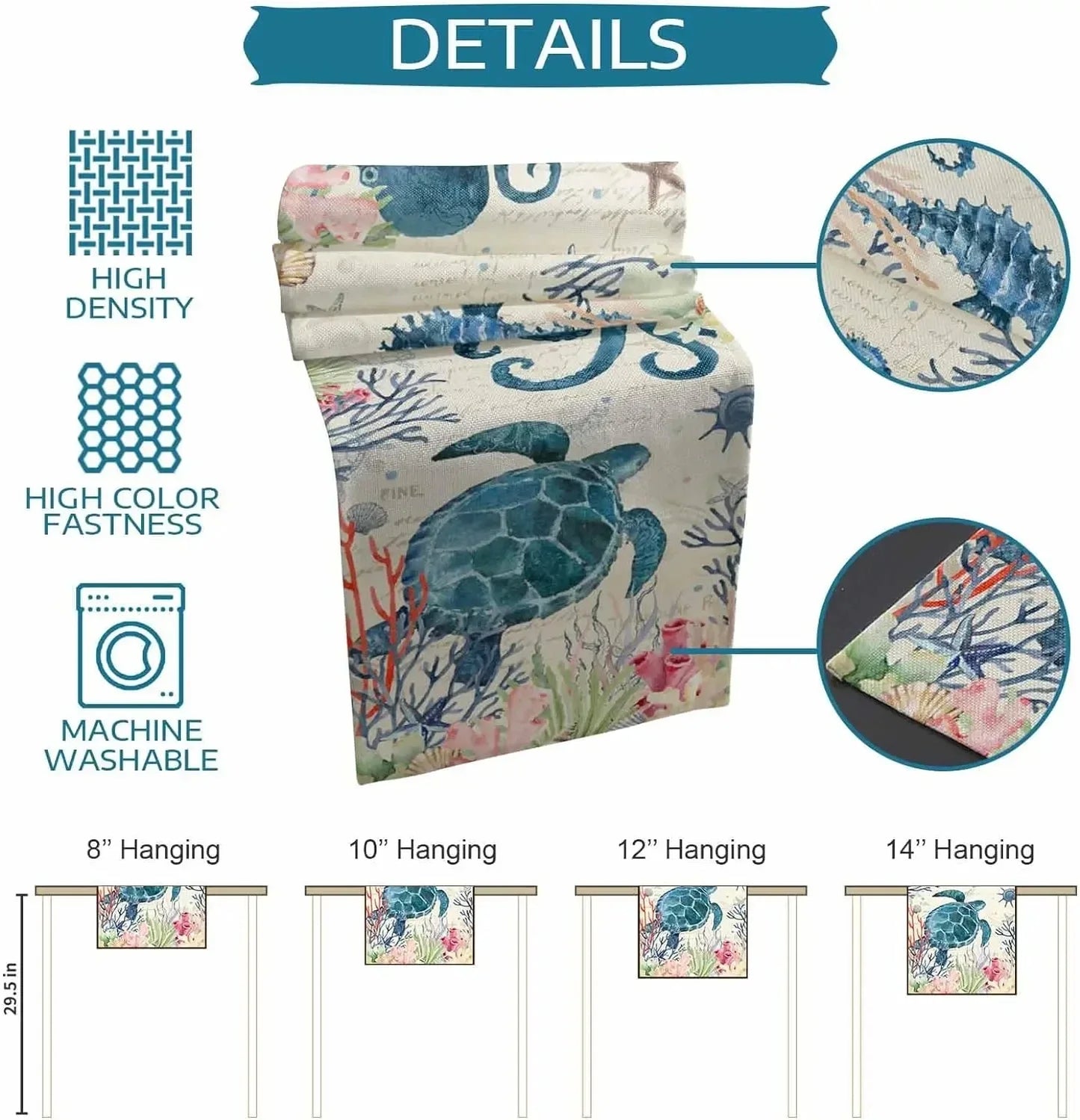 Summer Sea Turtle Coral Beach Linen Table Runners Dresser Scarf Table Decor Reusable Kitchen Table Runners Party Decorations