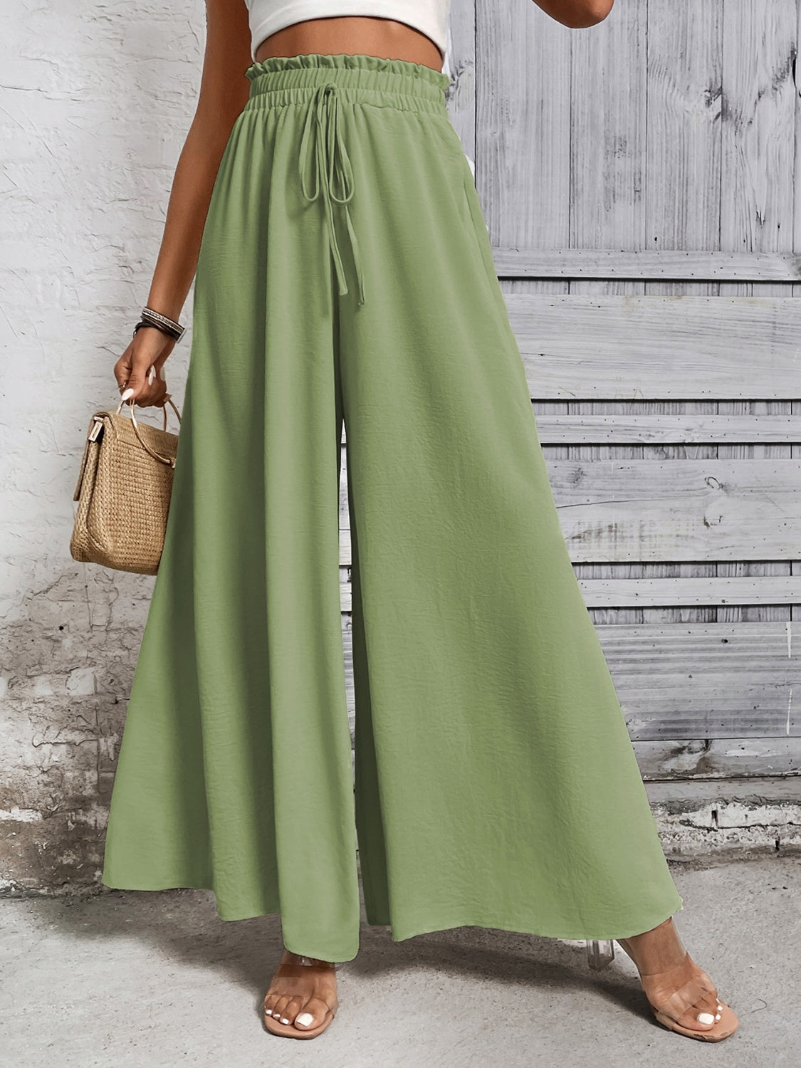 A Summer Tied High Waist Wide Leg Pants