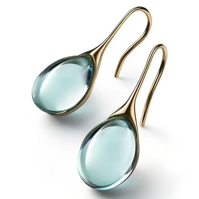 Trendy Women Earrings 8 Colors Delicate Gold Color Inlay Natural Stone Hook Dangle Earrings for Women Wedding Engagement Jewelry
