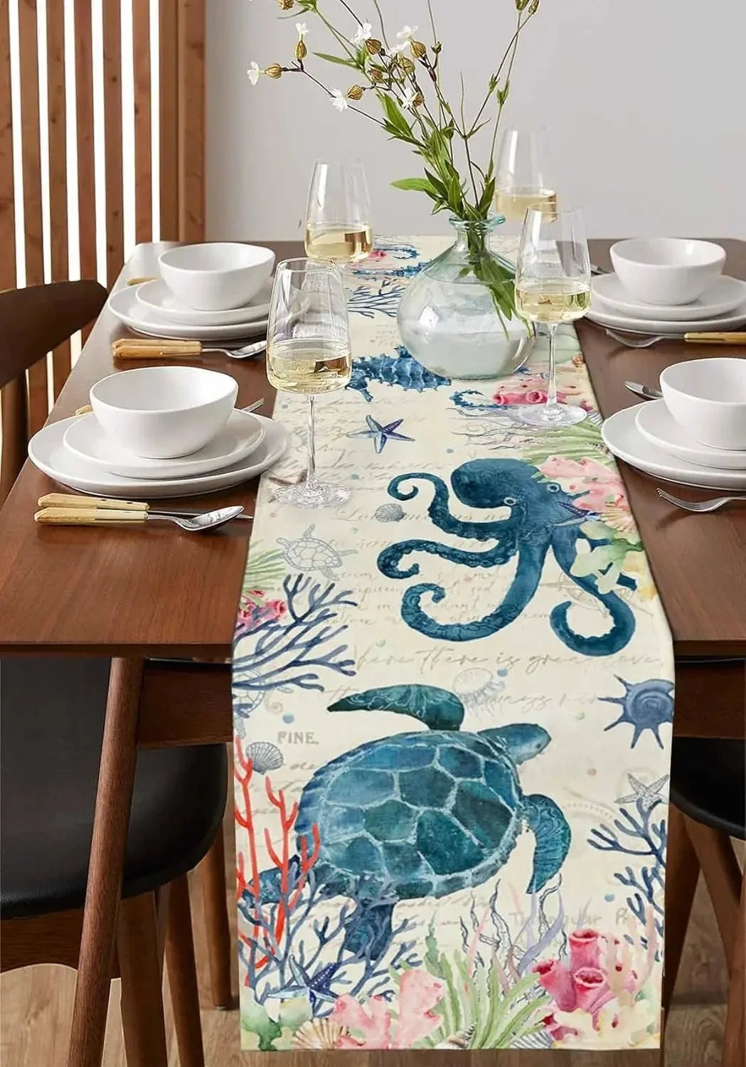 Summer Sea Turtle Coral Beach Linen Table Runners Dresser Scarf Table Decor Reusable Kitchen Table Runners Party Decorations