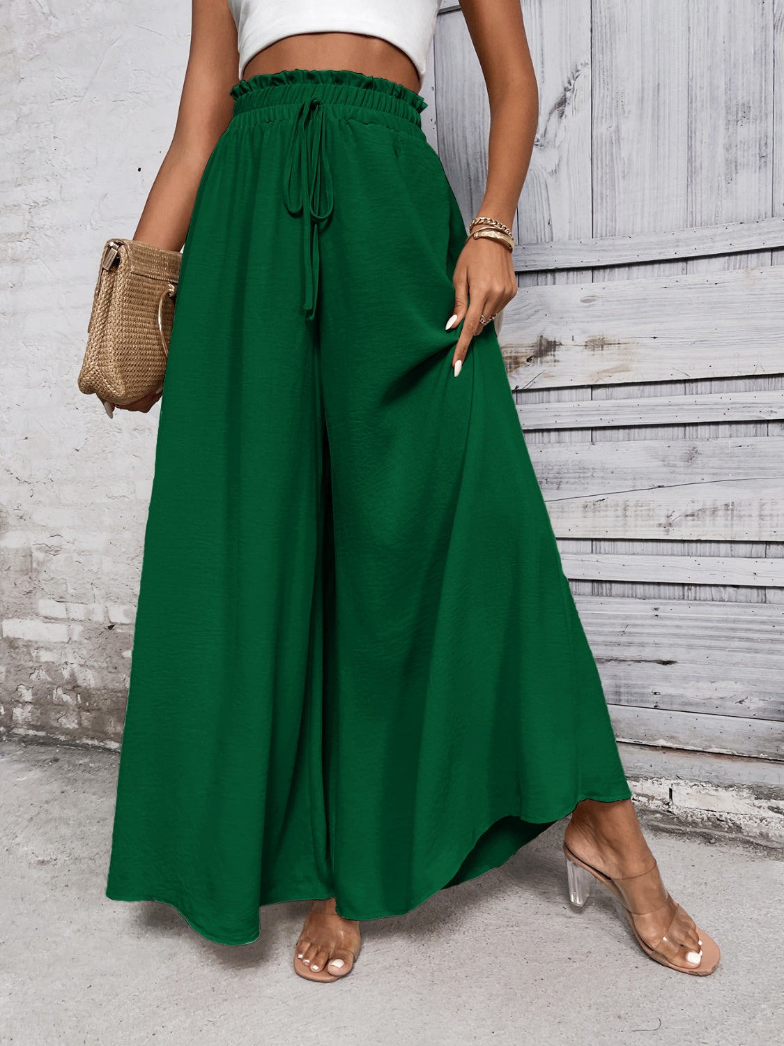 A Summer Tied High Waist Wide Leg Pants