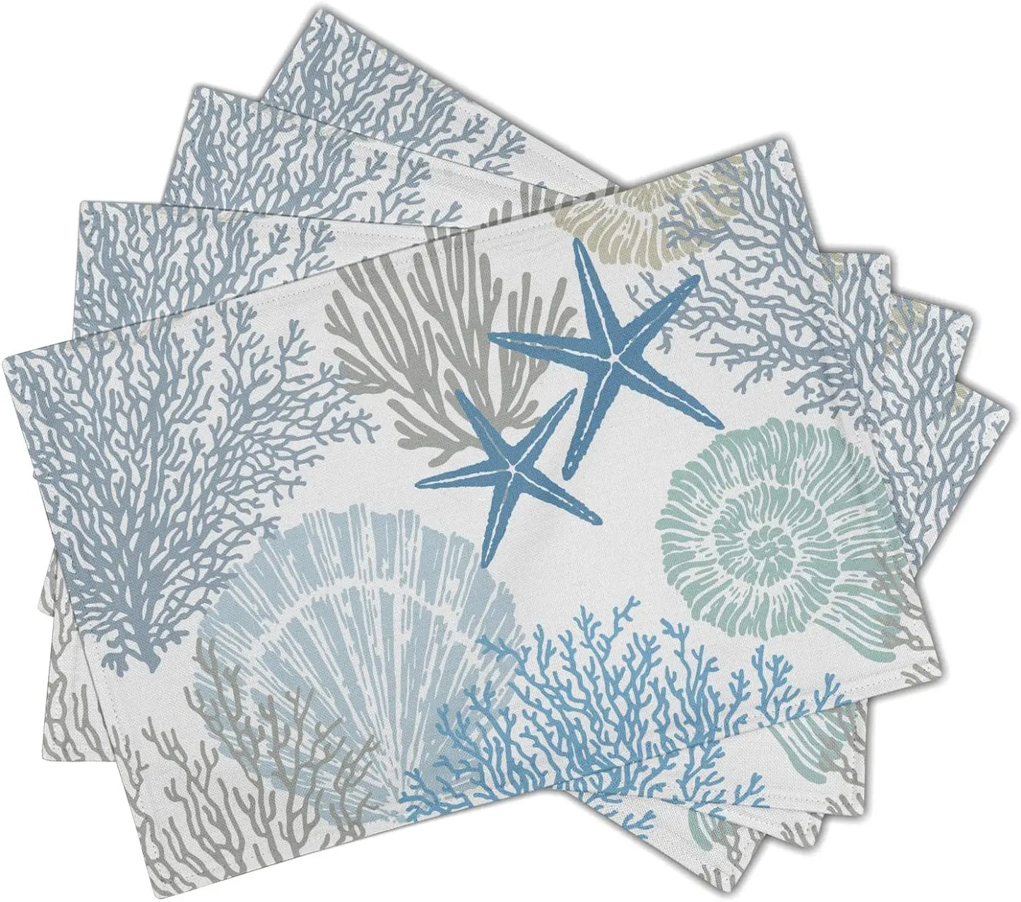 Placemats Set of 4 Starfish Beach Theme Ocean Seashell Washable Non-Slip Heat Resistant 12×18in Coastal Summer Thick Place Mats