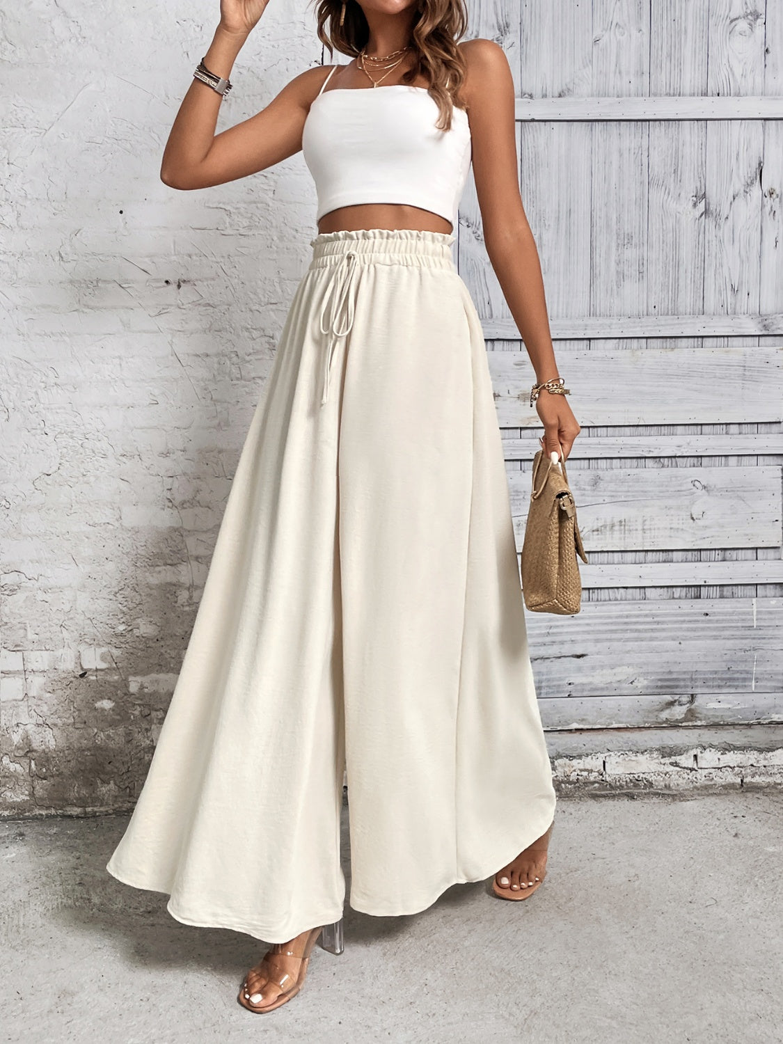 A Summer Tied High Waist Wide Leg Pants