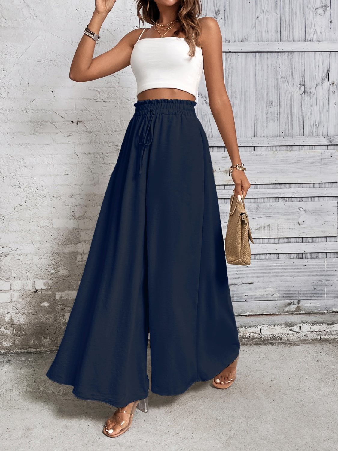 A Summer Tied High Waist Wide Leg Pants
