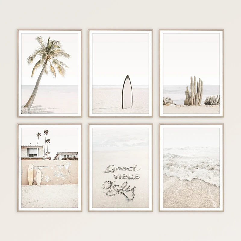 Beach Boho and Coastal Art Neutral Surf Poster Prints Canvas Painting Wall Art Pictures Nordic Modern Ocean Living Home Decor