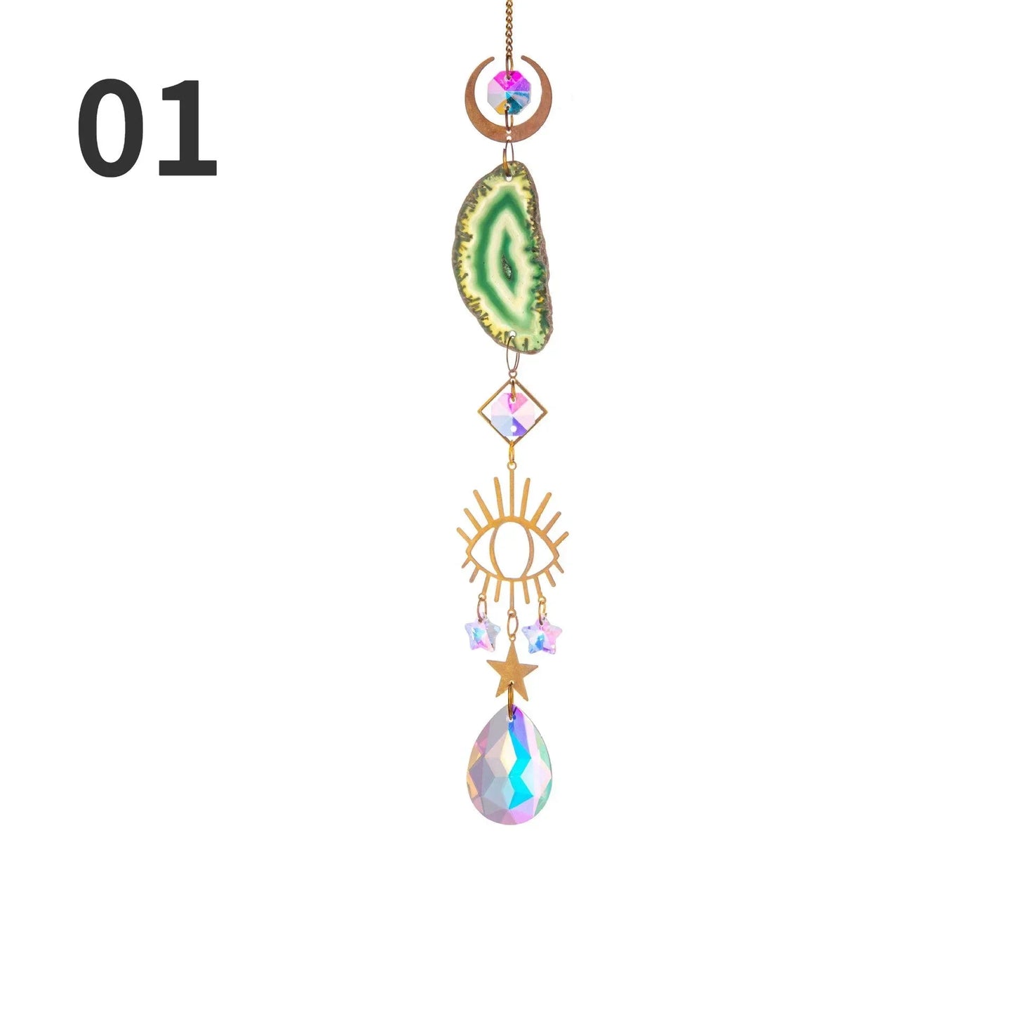 Natural Stones Agate Sun Catcher Rainbow Maker Hanging Crystal Witch Suncatcher Windchime Wall Gift Colorful Room Decoration