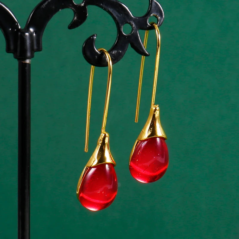 Trendy Women Earrings 8 Colors Delicate Gold Color Inlay Natural Stone Hook Dangle Earrings for Women Wedding Engagement Jewelry
