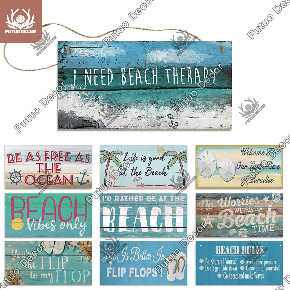 Beach Summer Signs Decorative Plaque Wood Wall Plaque Wooden Signs for Beach House Decoration Bar Living Room Decor