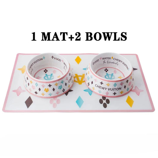 New Luxury Dog Bowl Brand Designer Bowls Placemat Puppy Cat Feeder Non-slip Crash French Bulldog Bowl For Small Dogs