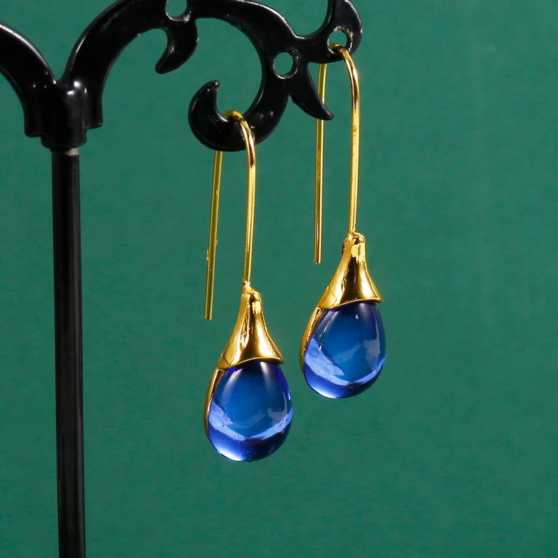 Trendy Women Earrings 8 Colors Delicate Gold Color Inlay Natural Stone Hook Dangle Earrings for Women Wedding Engagement Jewelry