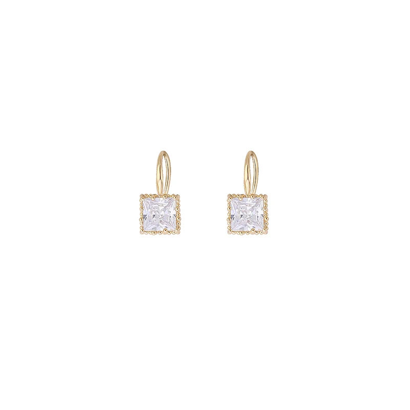 Obega Square Crystal Stone Earrings Copper Material in Gold Plated Clear Black Crystal Stone Fish Hook Earring Women Hot Jewelry