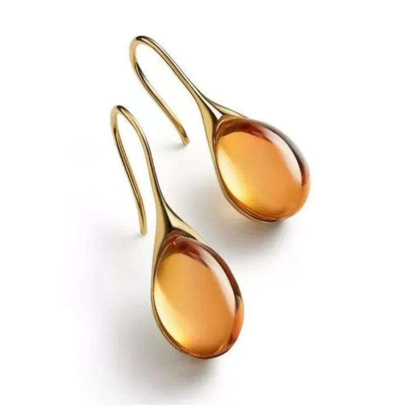 Trendy Women Earrings 8 Colors Delicate Gold Color Inlay Natural Stone Hook Dangle Earrings for Women Wedding Engagement Jewelry