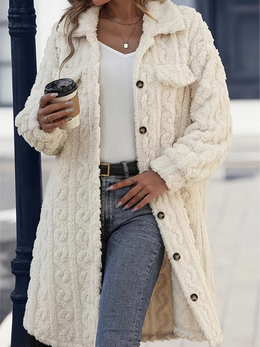 A Fuzzy Button Up Long Sleeve Longline Coat
