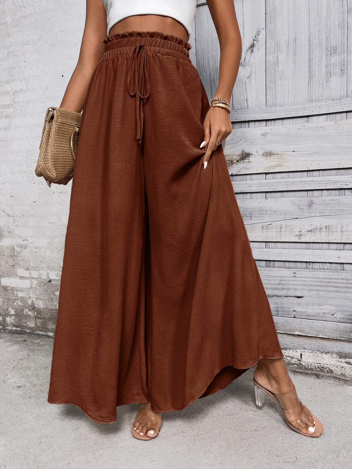 A Summer Tied High Waist Wide Leg Pants