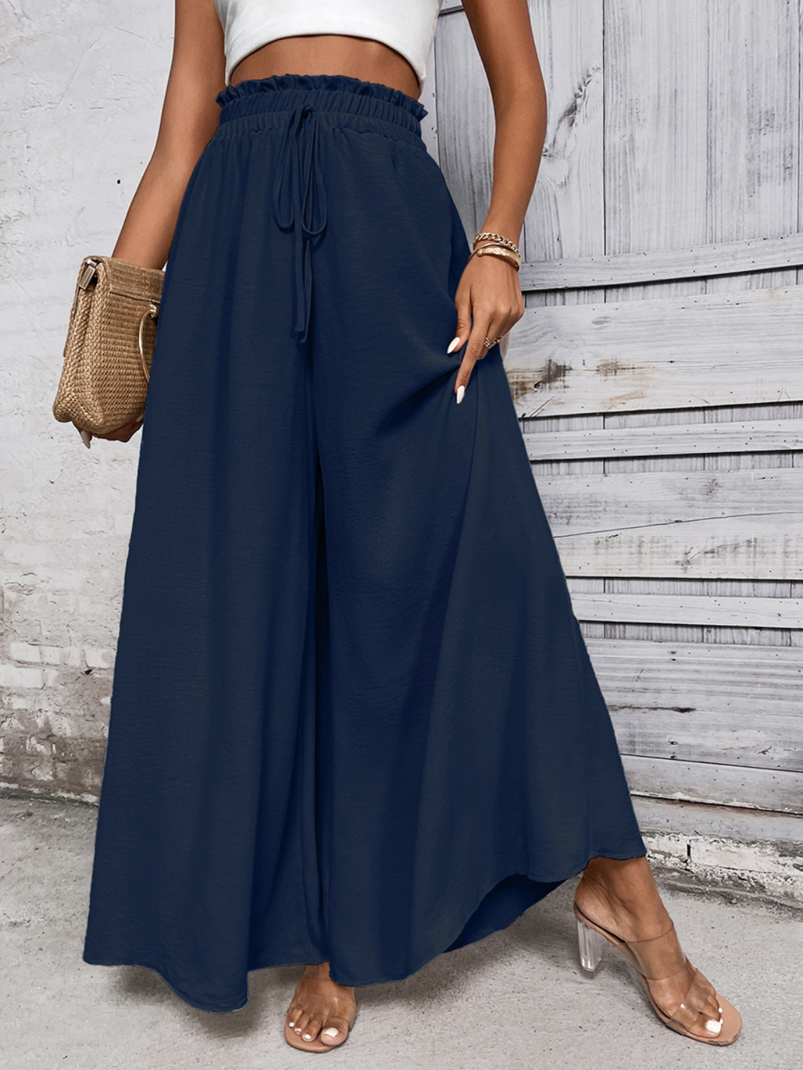 A Summer Tied High Waist Wide Leg Pants