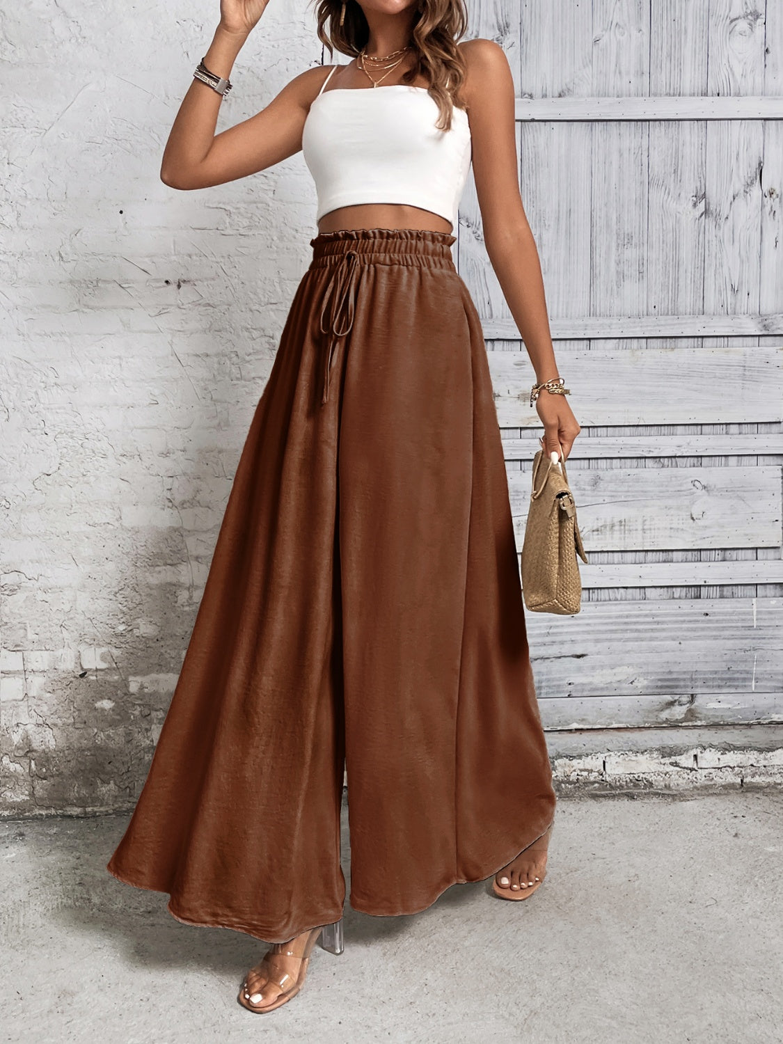A Summer Tied High Waist Wide Leg Pants