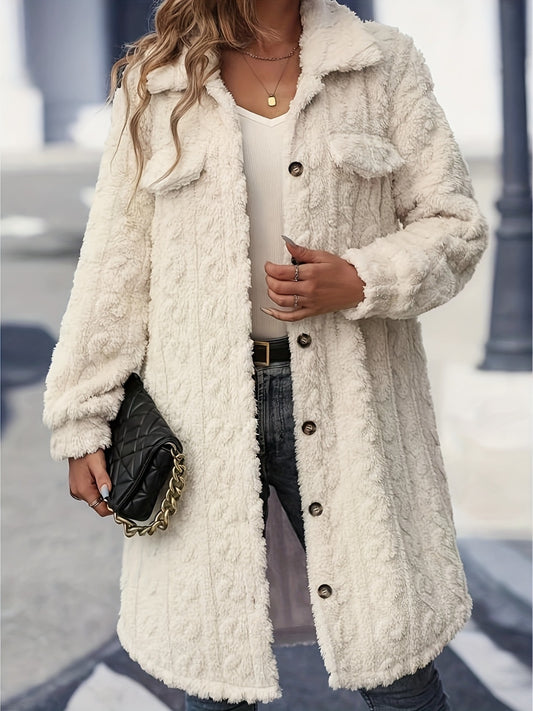 A Fuzzy Button Up Long Sleeve Longline Coat
