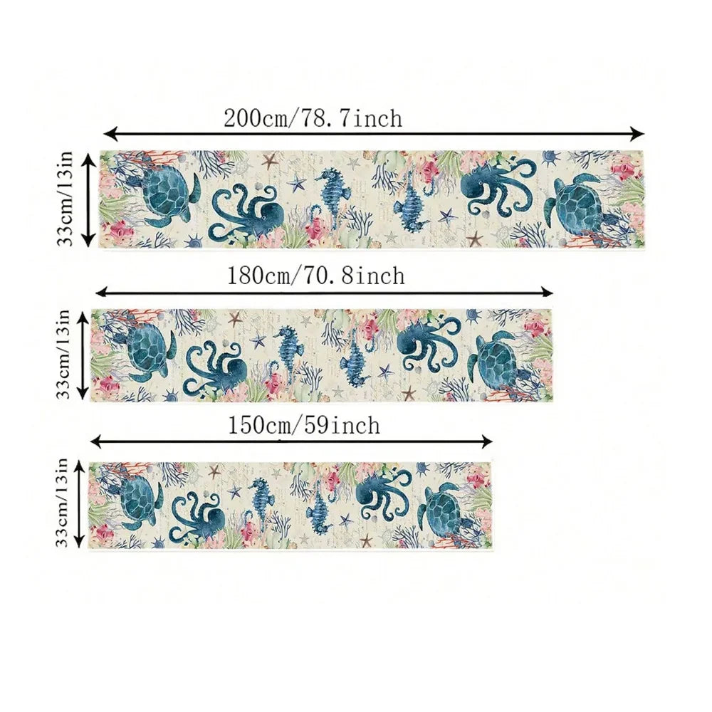 Summer Sea Turtle Coral Beach Linen Table Runners Dresser Scarf Table Decor Reusable Kitchen Table Runners Party Decorations