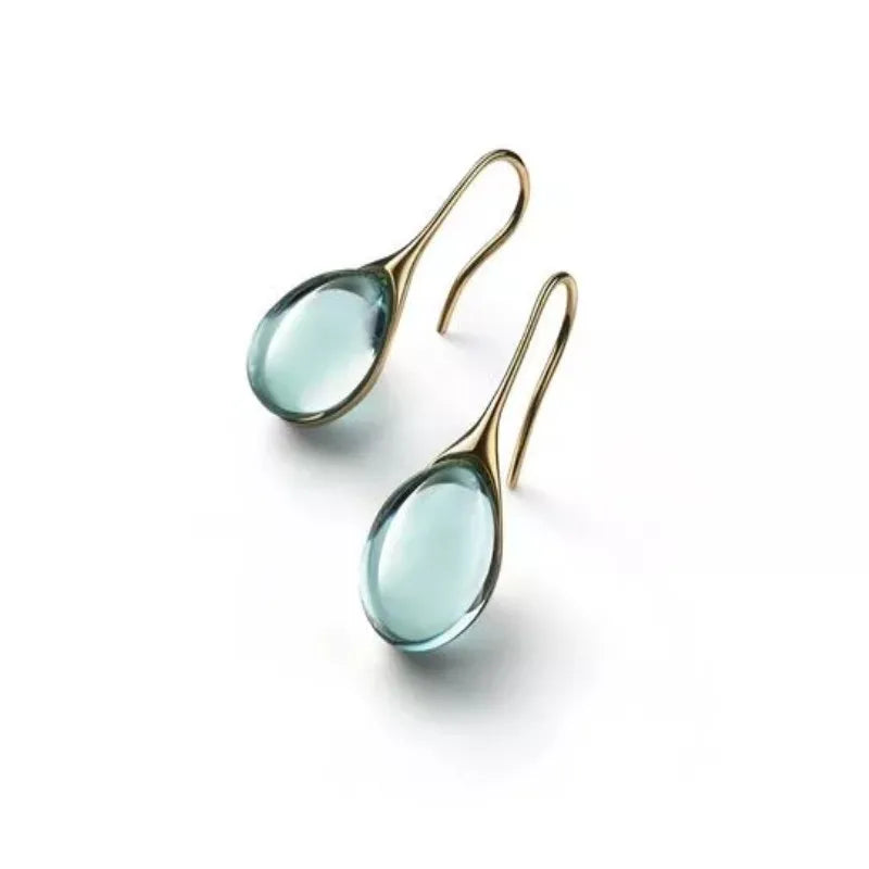 Trendy Women Earrings 8 Colors Delicate Gold Color Inlay Natural Stone Hook Dangle Earrings for Women Wedding Engagement Jewelry