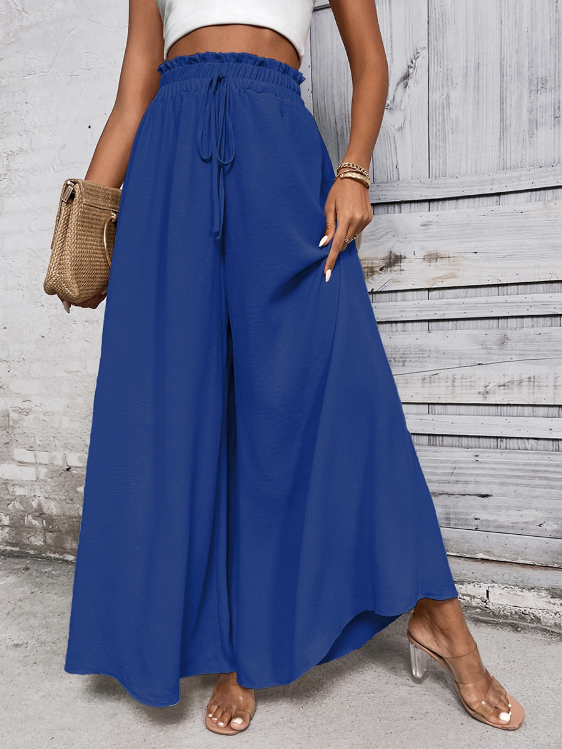 A Summer Tied High Waist Wide Leg Pants