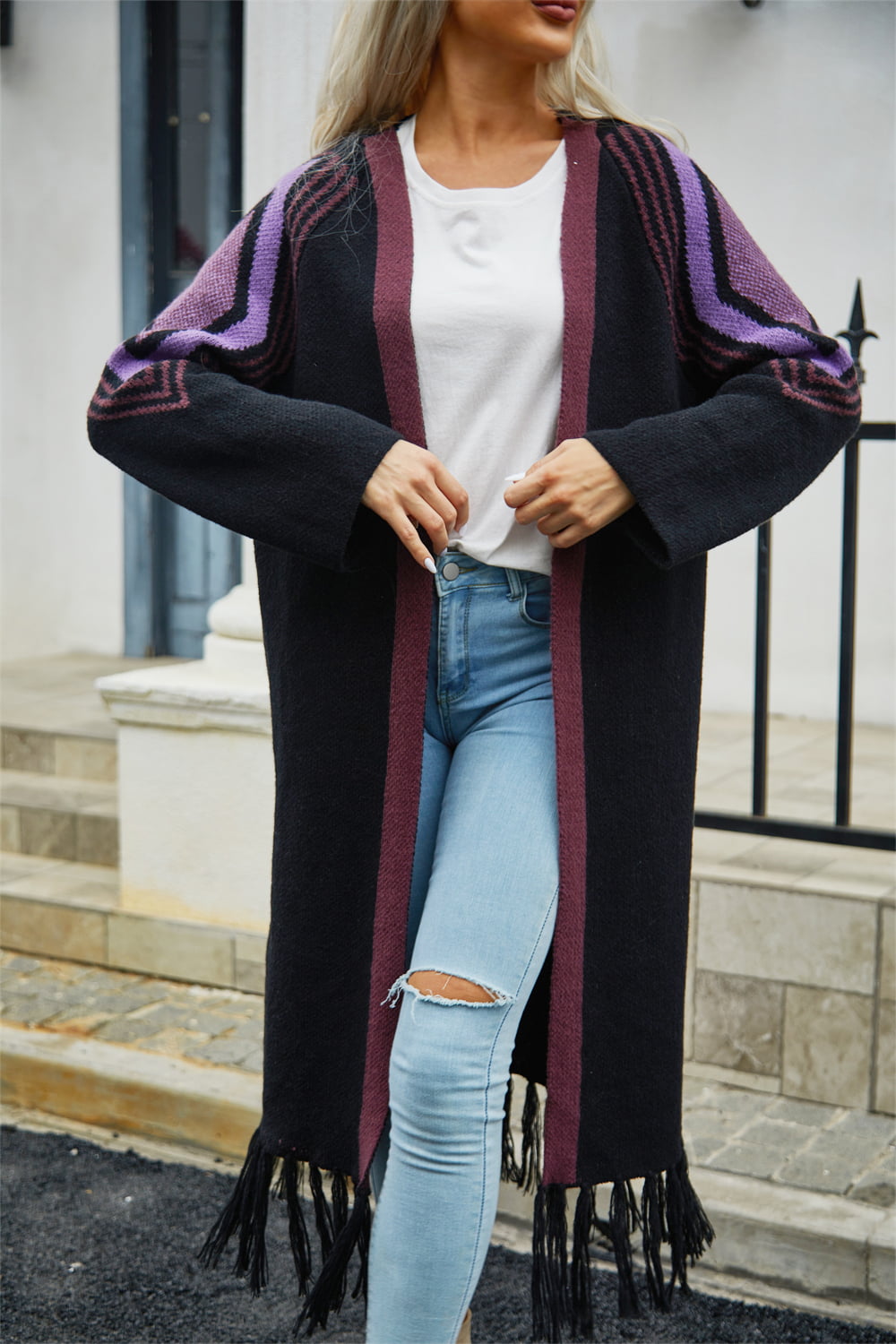 Cozy soft Fringe Hem Open Front Duster Cardigan