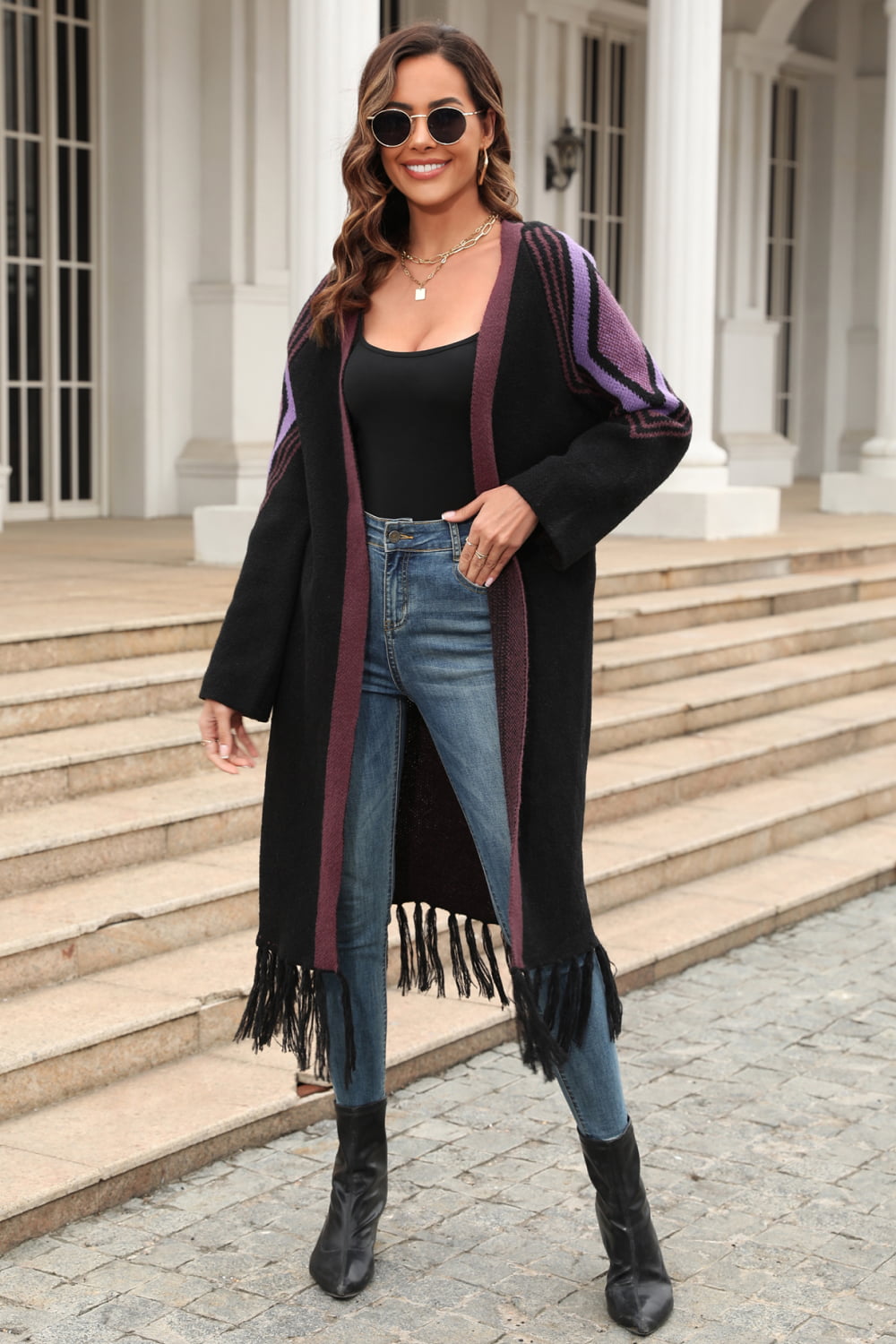 Cozy soft Fringe Hem Open Front Duster Cardigan