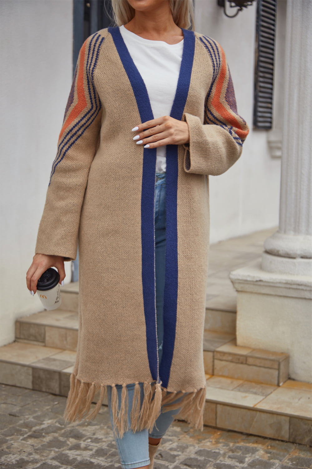 Cozy soft Fringe Hem Open Front Duster Cardigan