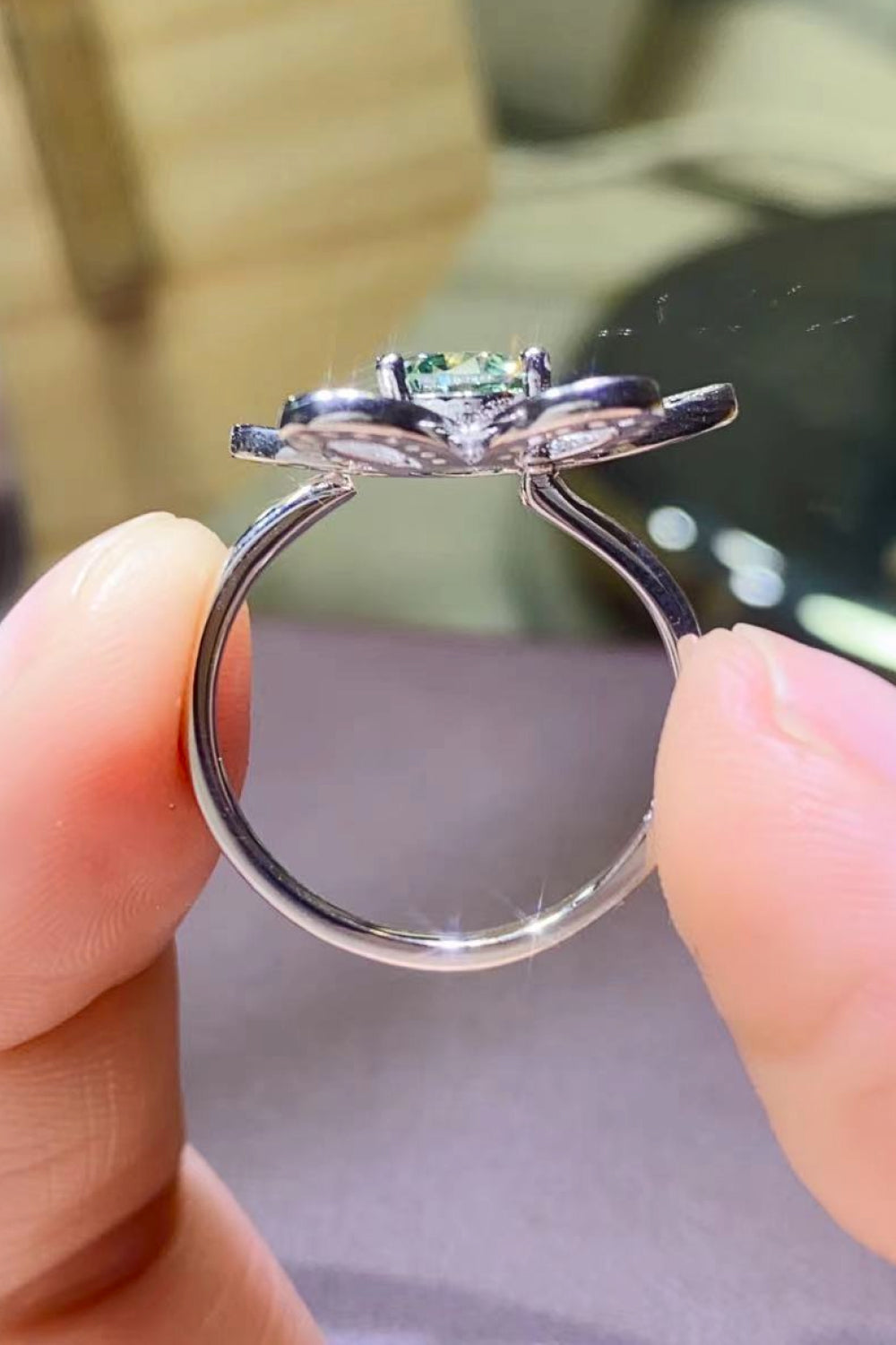 flower ring - 1 Carat Moissanite Flower Shape Open Ring