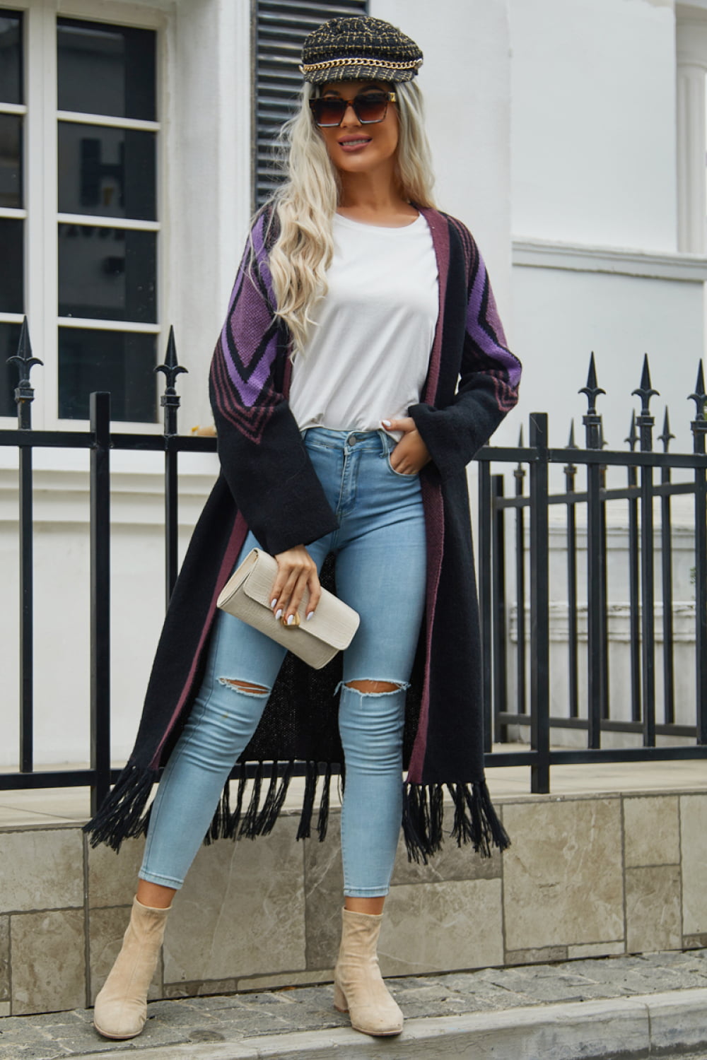 Cozy soft Fringe Hem Open Front Duster Cardigan