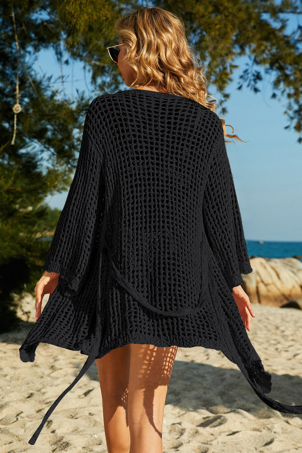Swimsuit cover up Tie-Waist Openwork Crochet Cover Up