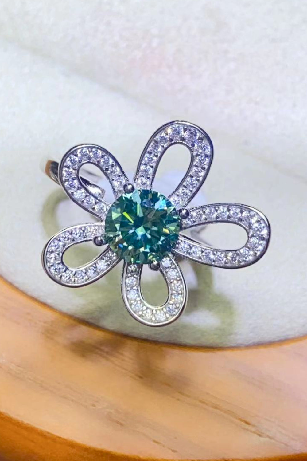 flower ring - 1 Carat Moissanite Flower Shape Open Ring