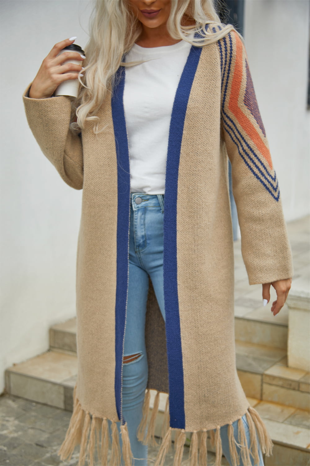 Cozy soft Fringe Hem Open Front Duster Cardigan