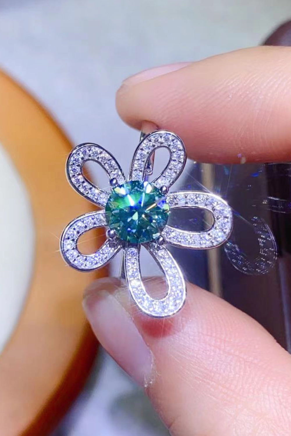 flower ring - 1 Carat Moissanite Flower Shape Open Ring