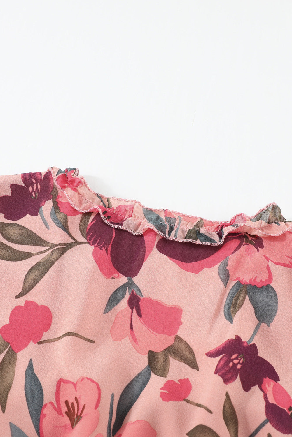 Beautiful Floral Frill Trim Flounce Sleeve Plunge Maxi Dress