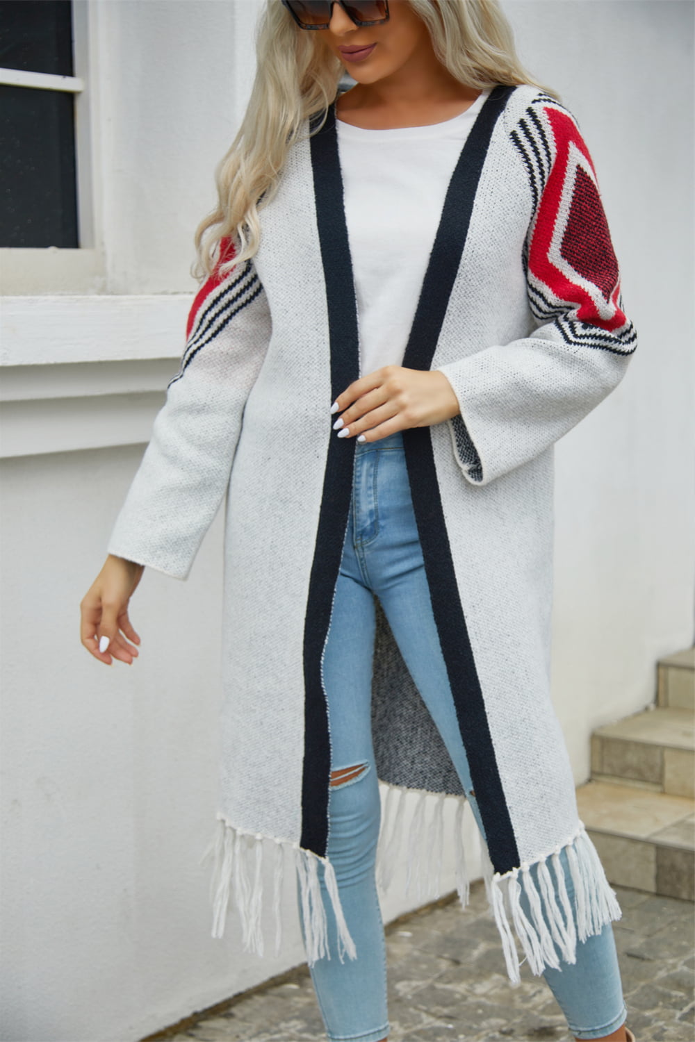 Cozy soft Fringe Hem Open Front Duster Cardigan