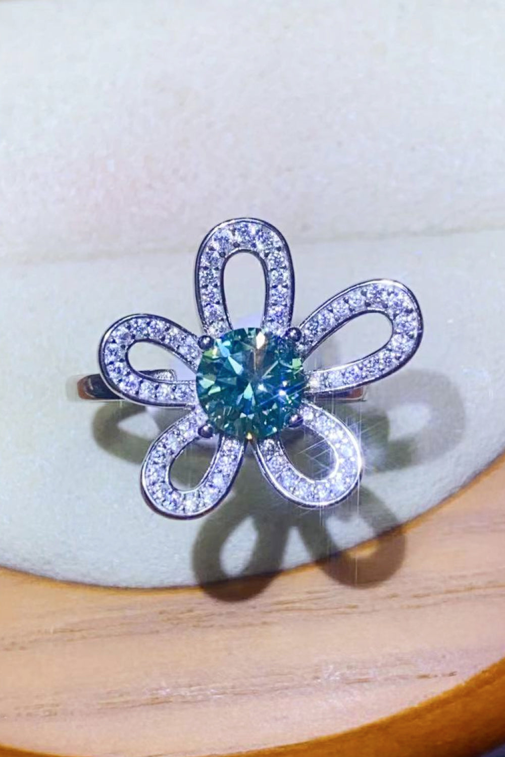 flower ring - 1 Carat Moissanite Flower Shape Open Ring