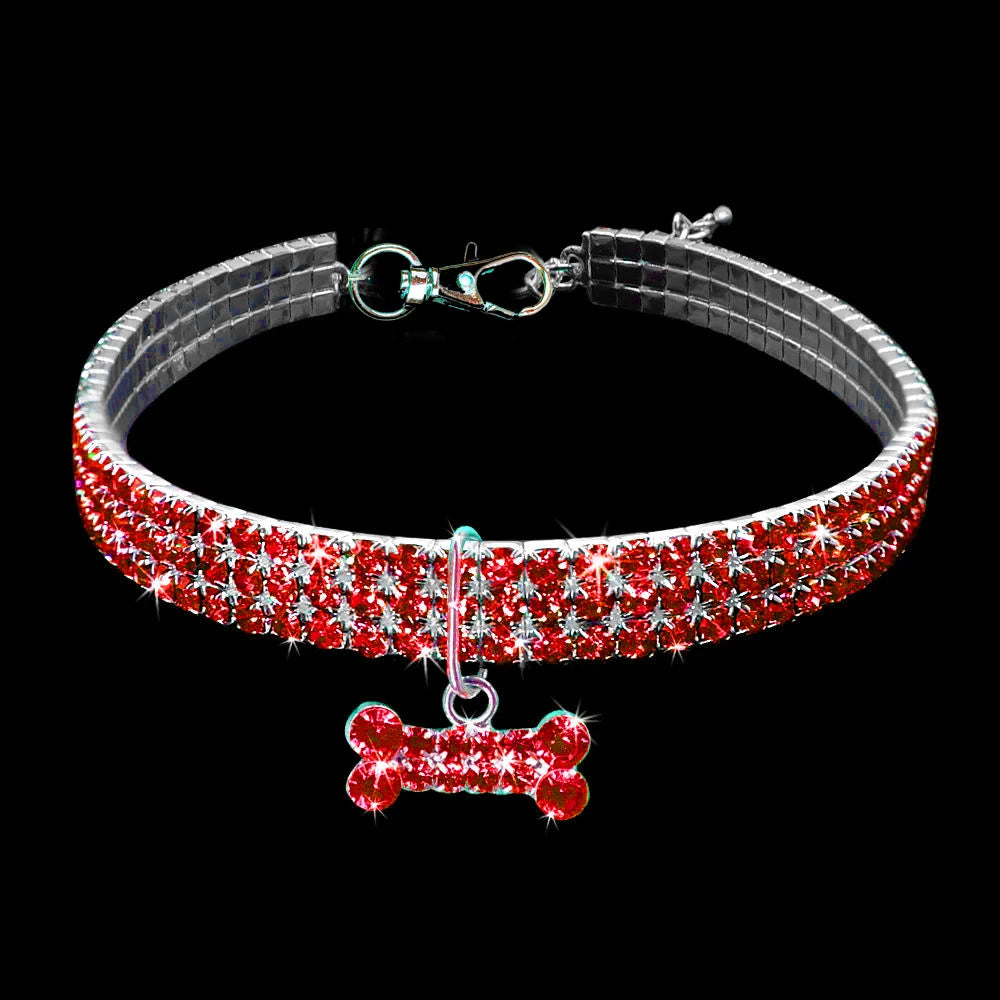 Luxury Dog Collar for Big Small Dog Luxury Glitter Jeweled Bone Pendent Luxury Elastic Crystal Dog Collar Dog Accessories