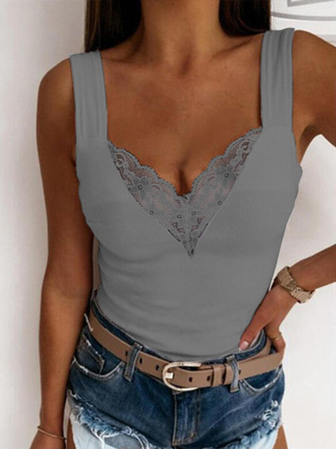 A Sexy Lace Detail Sweetheart Neck Tank