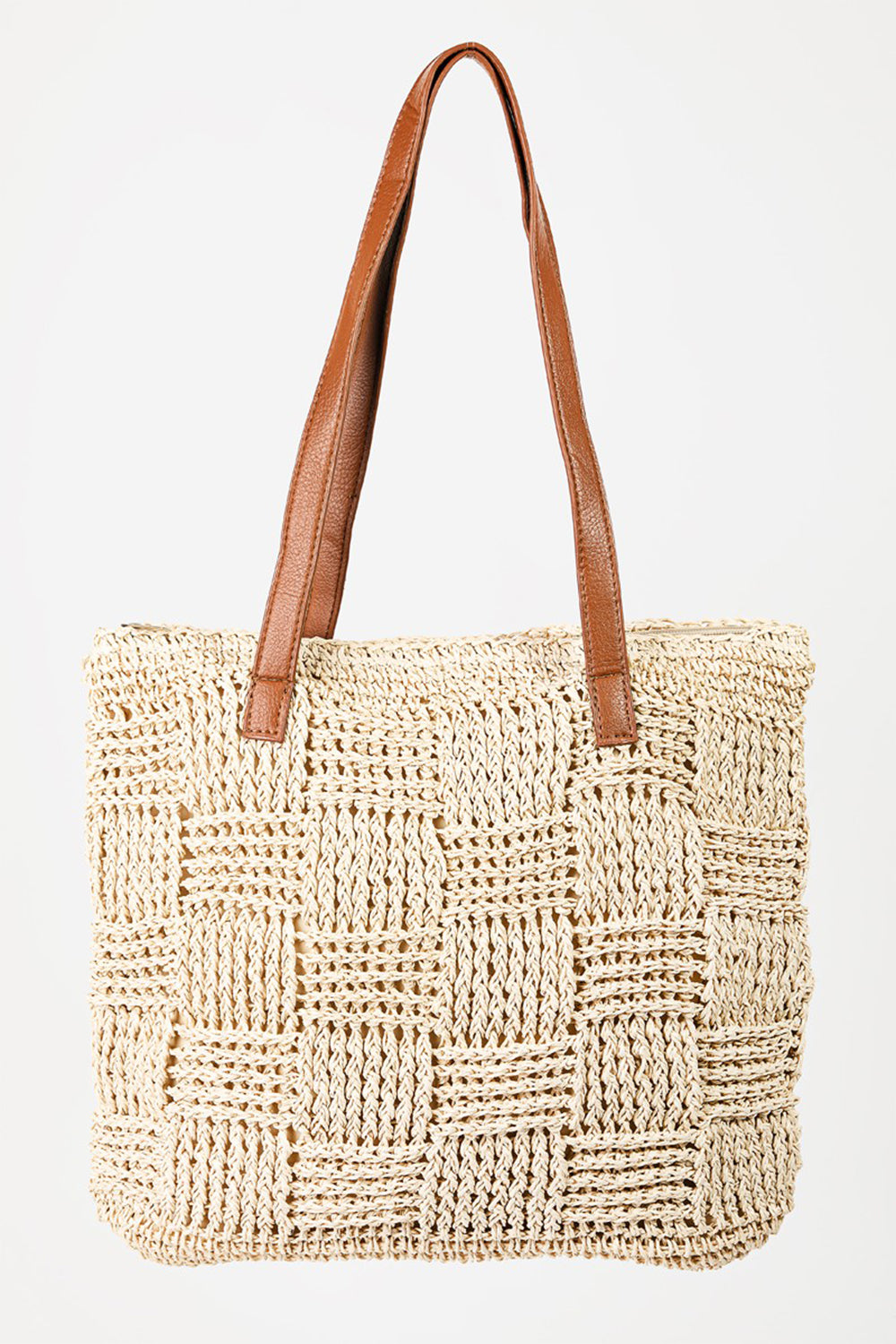 A  Braided Faux Leather Strap Tote Bag