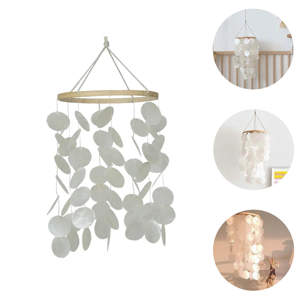 Shell Wall Hanging Delicate Wind Chime Indoor Seashell Windchimes Decorate Round Bell Pendant Creative Pieces Wood