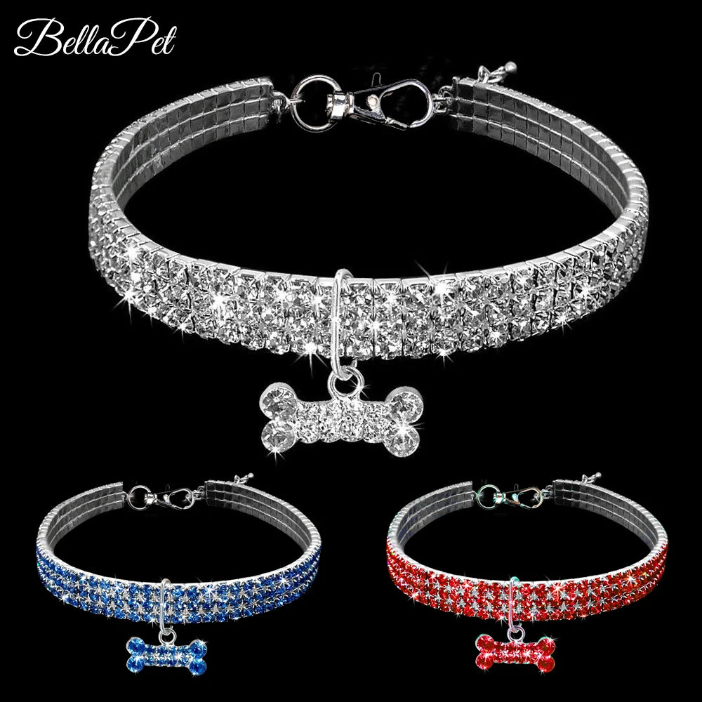 Luxury Dog Collar for Big Small Dog Luxury Glitter Jeweled Bone Pendent Luxury Elastic Crystal Dog Collar Dog Accessories