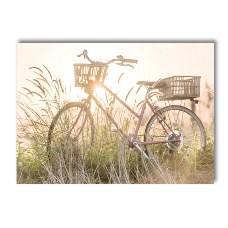 Boho Beige Beach Starfish Shells Reeds Bike Wall Art Canvas Painting Nordic Posters And Prints Pictures Living Room Home Decor