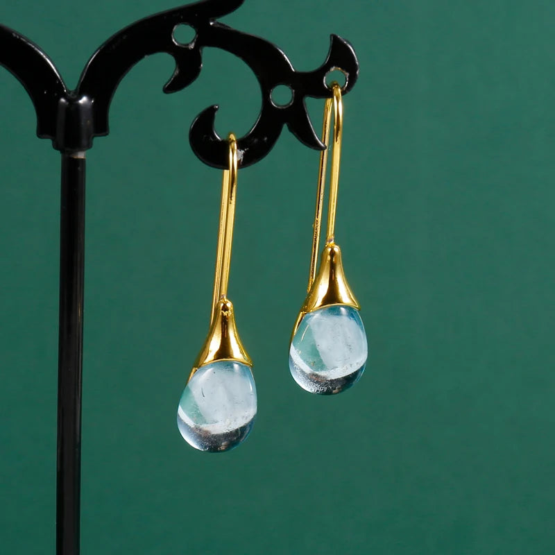Trendy Women Earrings 8 Colors Delicate Gold Color Inlay Natural Stone Hook Dangle Earrings for Women Wedding Engagement Jewelry