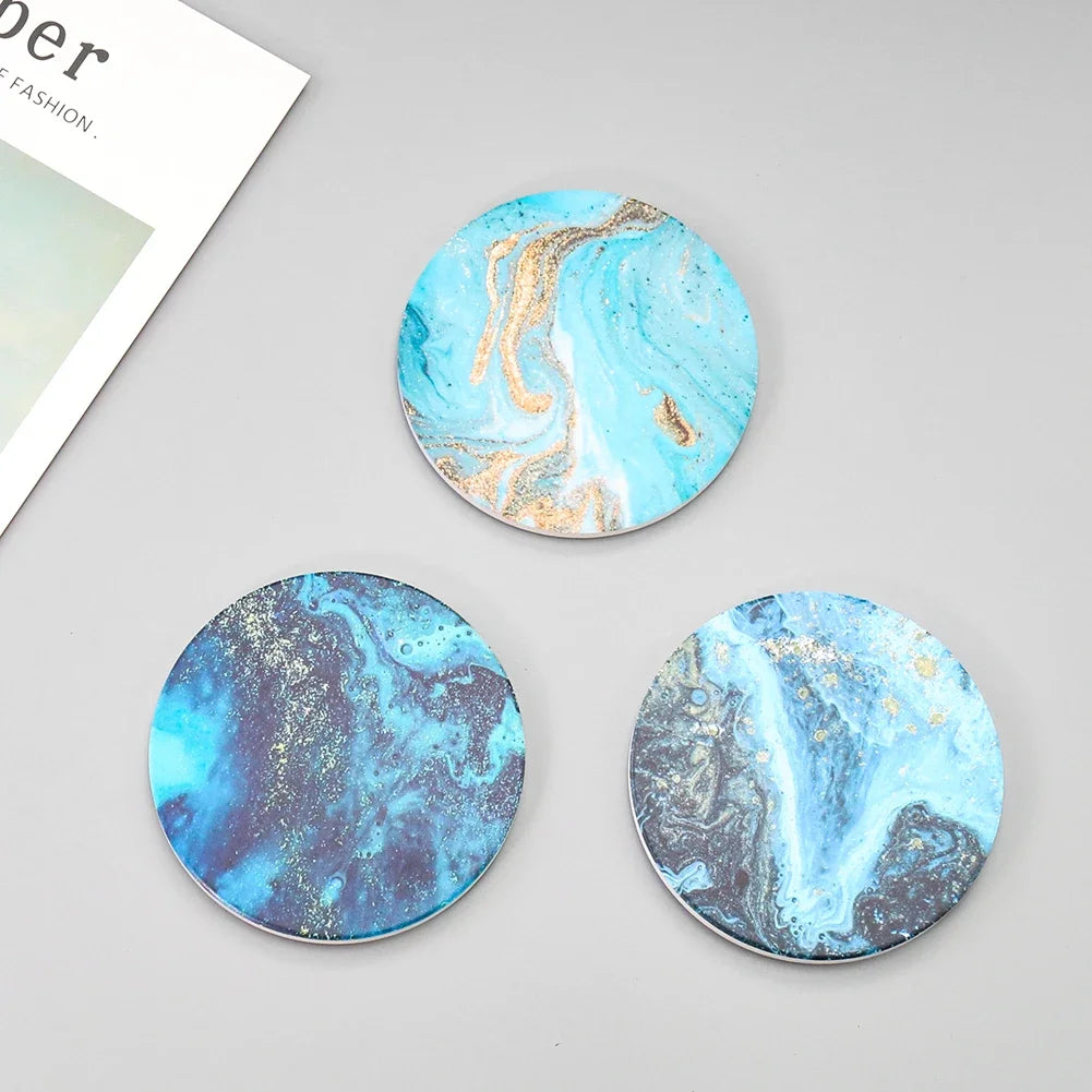 Beach coasters 1PC 10cm Waves Beach Marbling Aurora Round Diatom Mud Ceramic Coaster Mugs Cup Insulation Mats Pads Placemat Wedding Table Decor