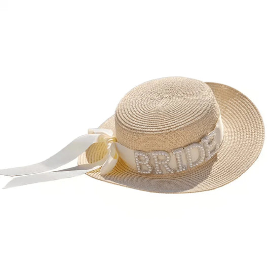 Pearl Bride sun Hat summer beach pool Wedding engagement Bachelorette hen Party Bridal Shower honeymoon Travel decoration gift