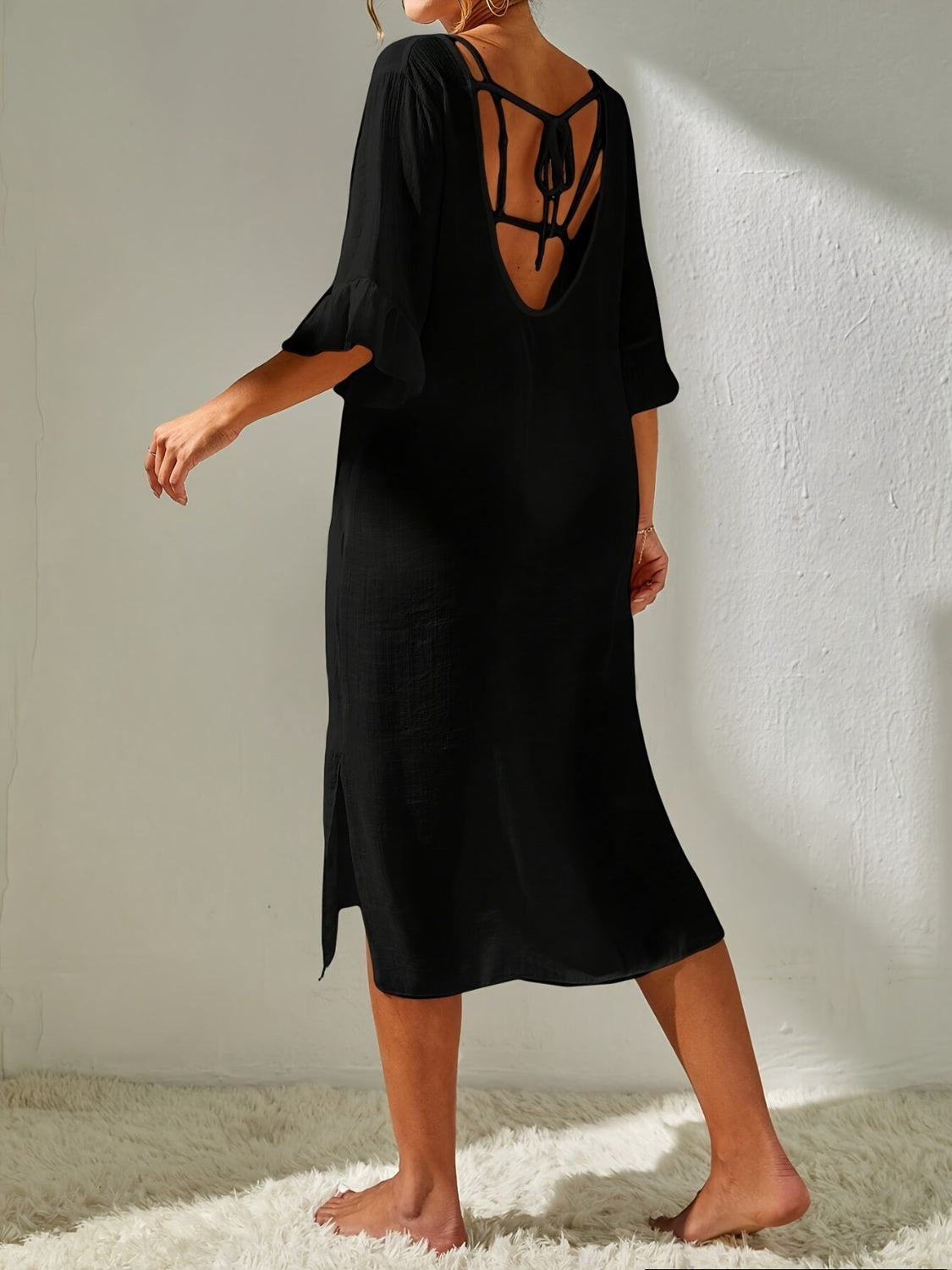 A Beautiful Beach Cover up.  Slit V-Neck Flounce Sleeve