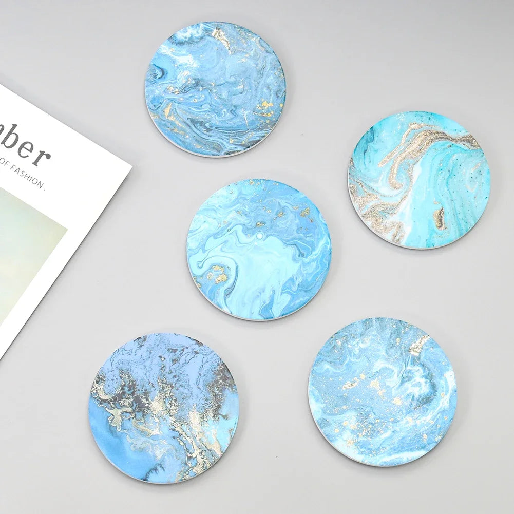 Beach coasters 1PC 10cm Waves Beach Marbling Aurora Round Diatom Mud Ceramic Coaster Mugs Cup Insulation Mats Pads Placemat Wedding Table Decor